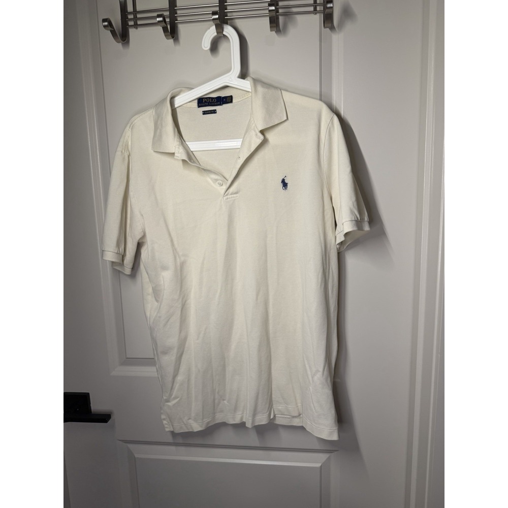 Polo Ralph Lauren Mens Size M Cream Polo Shirt Short Sleeve Classic Fit Ivory